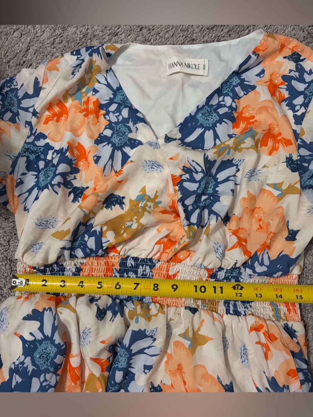 Hanna Nikole Floral V-Neck Midi Dress in White, Blue & Coral 16W - Picture 12 of 12